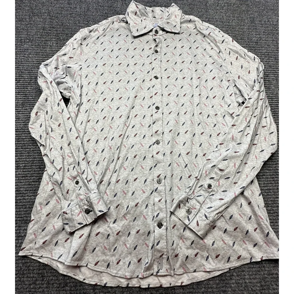 Johnnie-O Featherweight Shirt Mens Large Feather Print Button‎ Up Long Sleeve